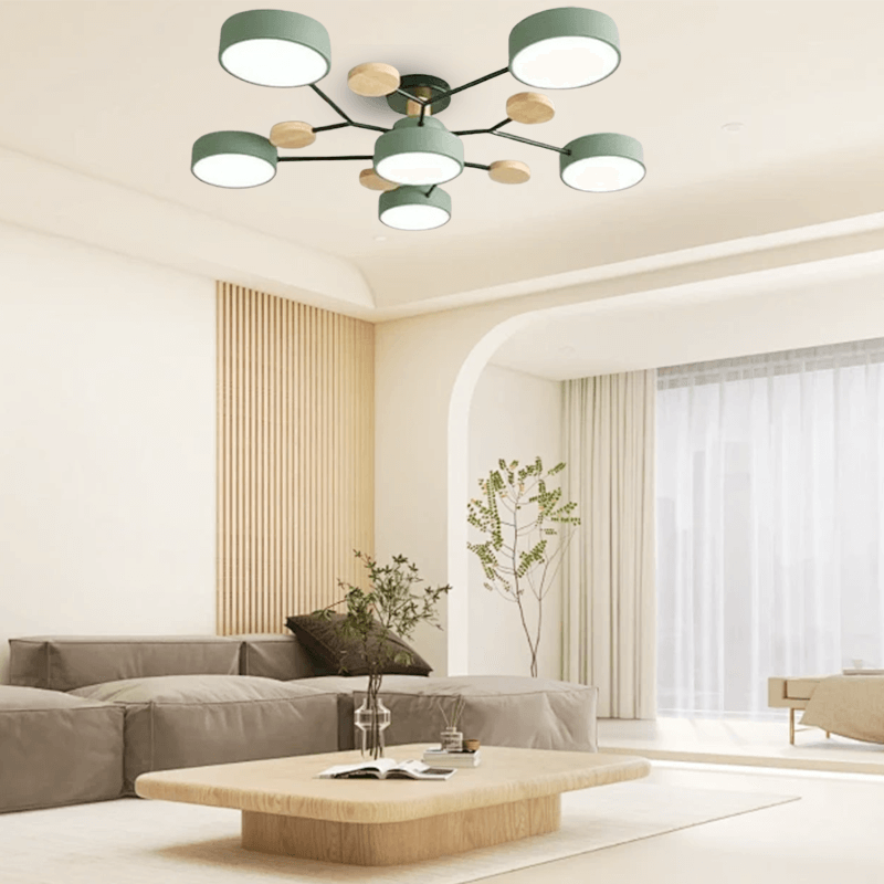Modern Round Green Ceiling Light for Living Room 6 Heads